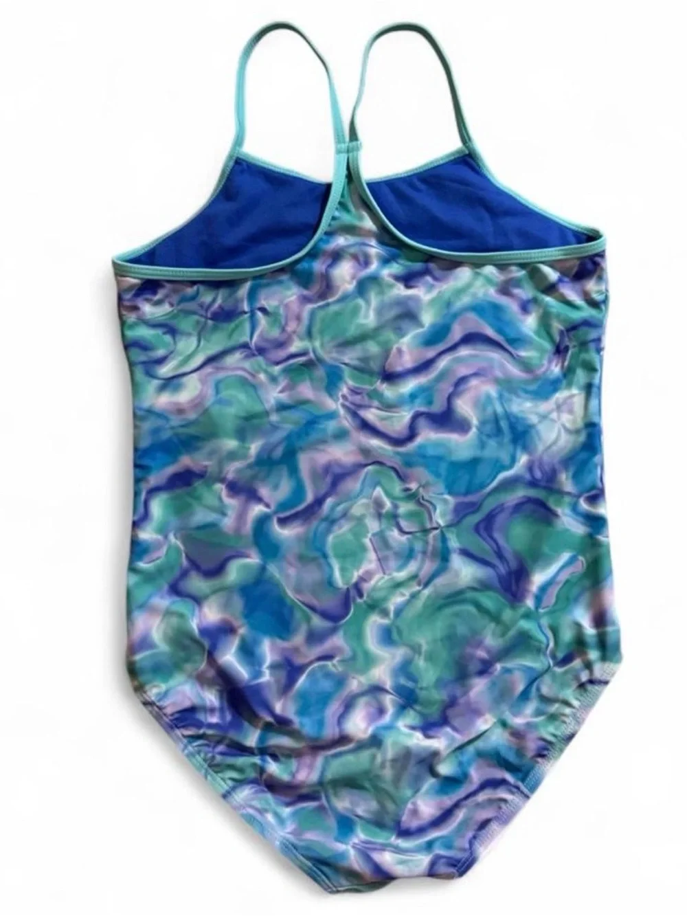 Hurley Girls' Multi Blue Teal Marble One-Piece Swimsuit